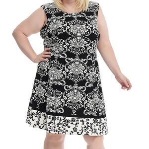 Sandra Darren black and white patterned sleeveless dress Size 14W EUC